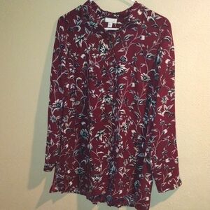 J Jill Floral Tunic Length Button Blouse S